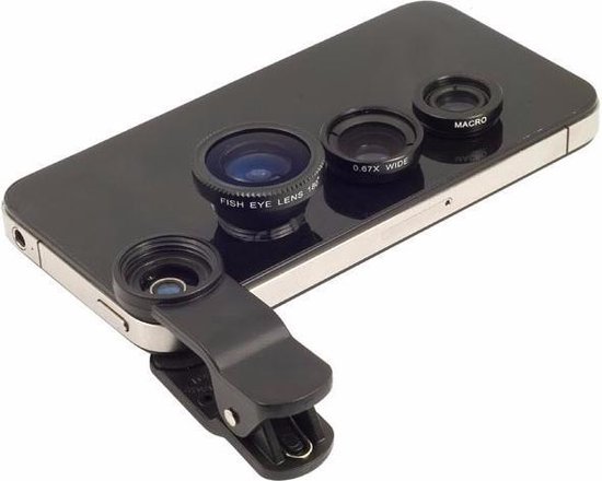 Glad spanning Chemicaliën 3-in-1 Smartphone / Telefoon Lens Kit - Fish Eye / Macro / Wide Angle Lenzen  | bol.com