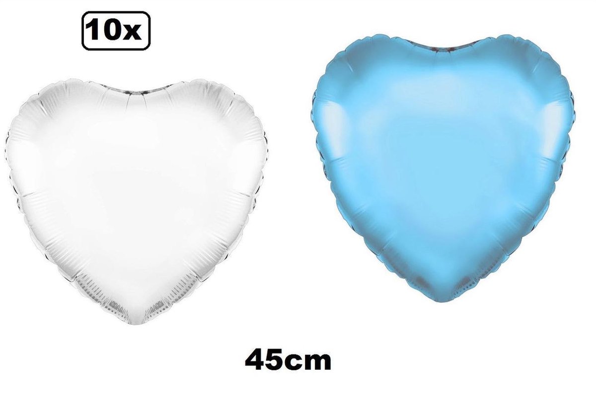 10x Folie ballon Hart 45 cm licht blauw en wit met luchtpomp