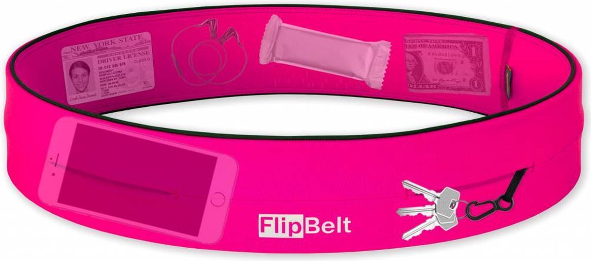 FlipBelt Classic - Running Belt – Hardloopriem voor Telefoon, Water en Meer – Unisex – Roze - L