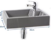 WC Fontein 40cm ANTRACIET Toiletwastafel Set RECHTS– 40 x 20 x 10 cm – ANTRACIET Marmer Composiet Fonteintje met Kraan Medium Uitloop – Sifon - ACTIE OP=OP!