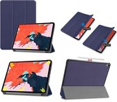 Smart Cover Book Case Hoes Geschikt Voor Apple iPad Pro 12.9 Inch 2018 Tri-Fold Multi-Stand Flip Sleeve - Donker Blauw