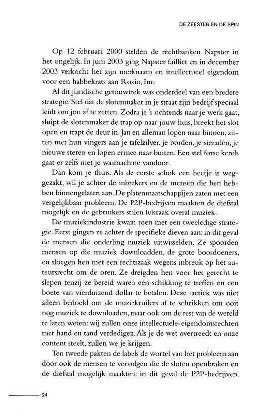 Pagina met tekst over Napster, Ruxio, P2P-bedrijven, de muziekindustrie en auteursrechten.
