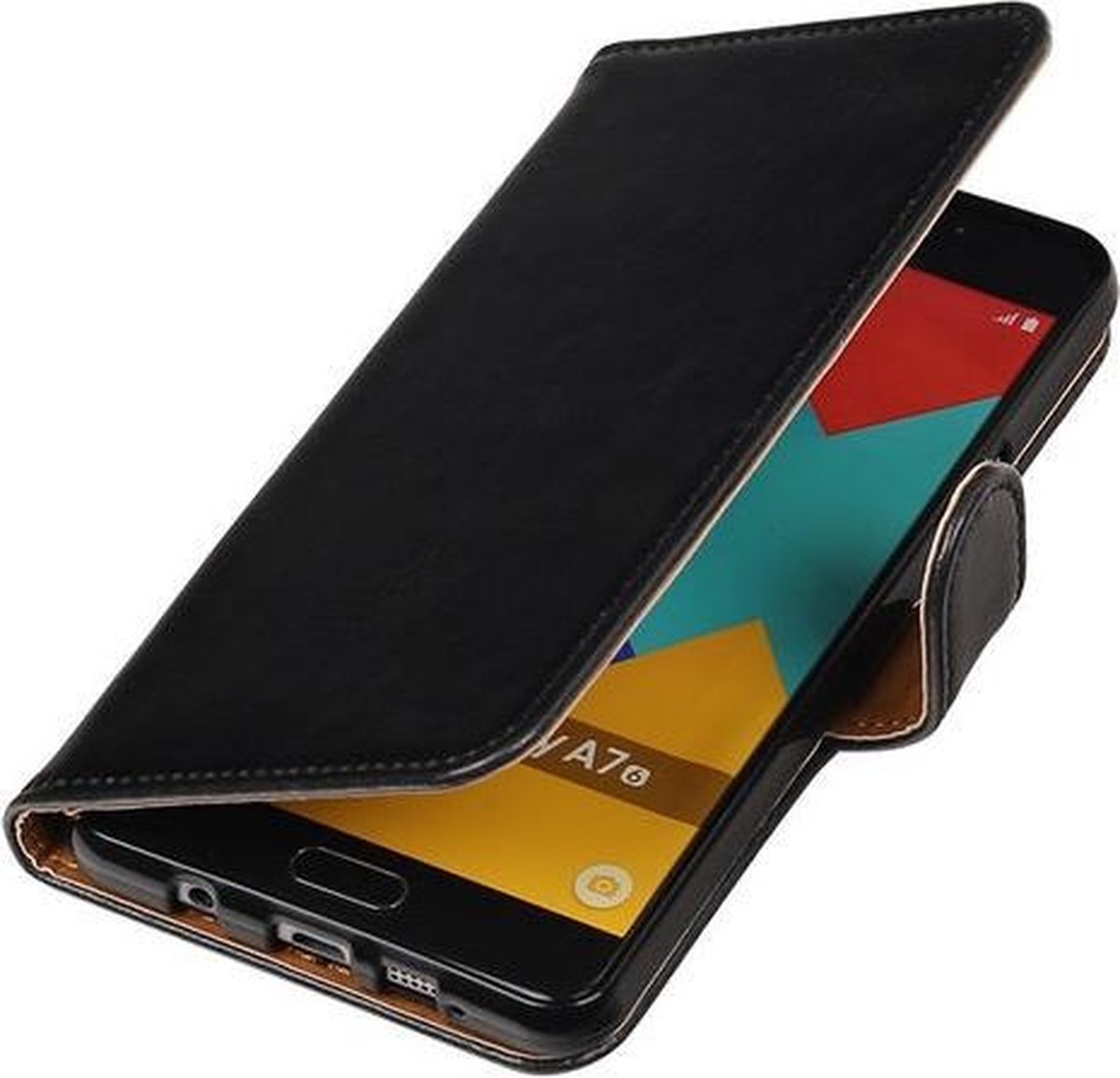Zwart Pull-Up PU booktype wallet cover hoesje voor Samsung Galaxy A7 2016