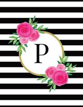 Black and White Striped Pink Floral Monogram Journal with Letter P