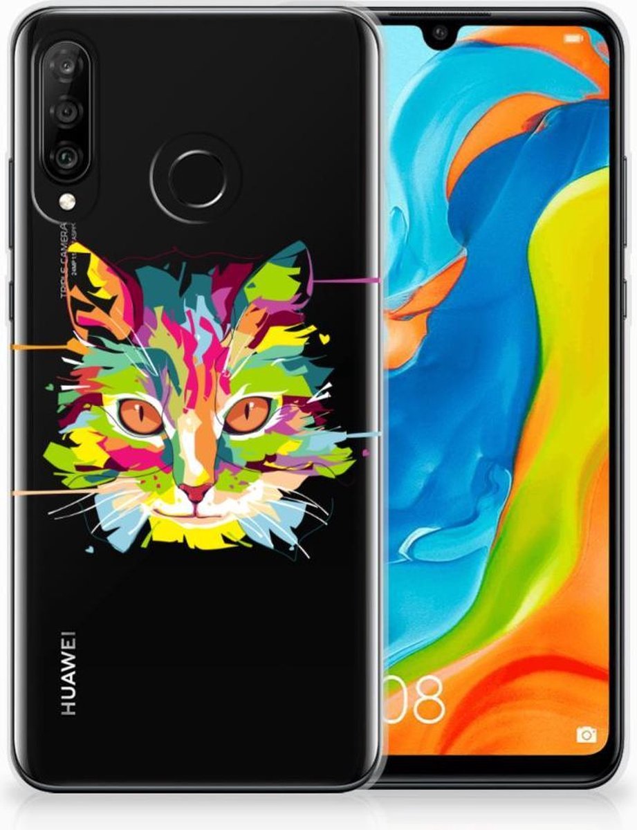 Back Cover voor Huawei P30 Lite Telefoonhoesje met Naam Cat Color