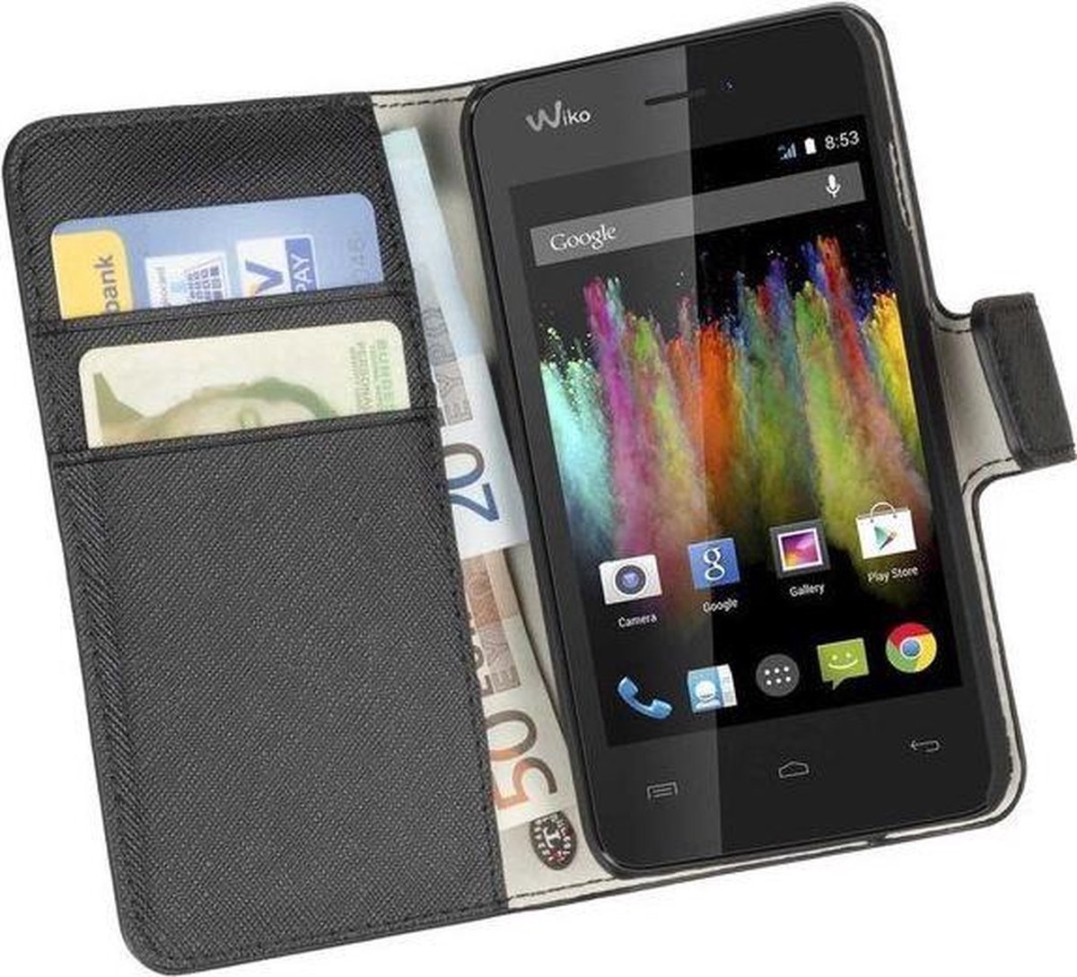 HC Zwart Wiko Kite Bookcase Wallet case Telefoonhoesje
