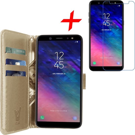 Étui pour Samsung Galaxy A6 (2018) Étui de livre avec porte-cartes or +  protection