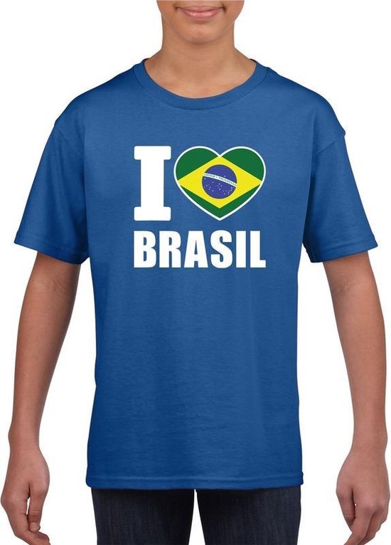 Blauw I love Brazilie fan shirt kinderen 158/164