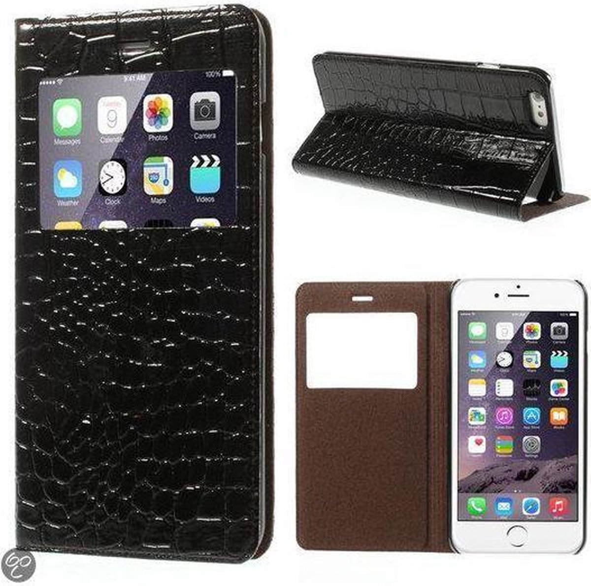 iPhone 6 view cover hoesje zwart krokodil