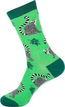 Sokken heren - mannen - groen - grijs - leuke print aap - maat 40 - 46 - cadeau - voor hem