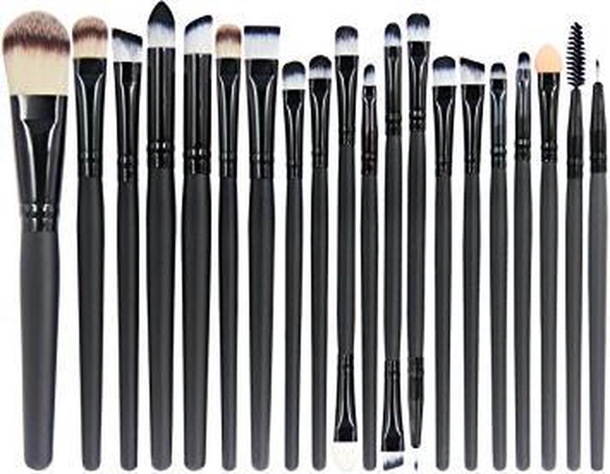 20 stuks Professionele Make-Up Kwasten Set - Zwart