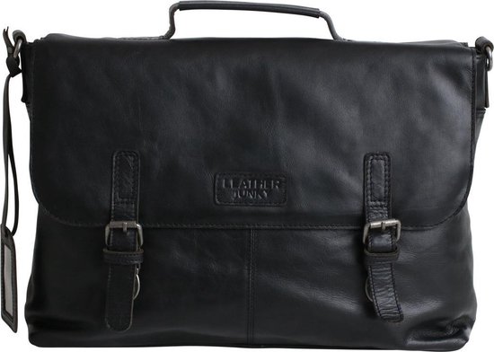 Leather Junky laptop tas - The Bookmaker Bag - Zwart - Leer