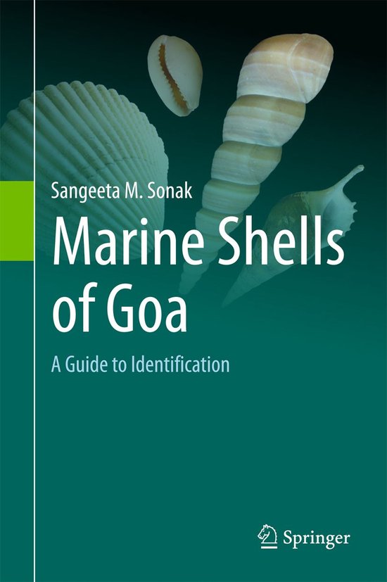 Marine Shells of Goa: A Guide to Identification, livre avec des coquillages et le titre sur fond vert.