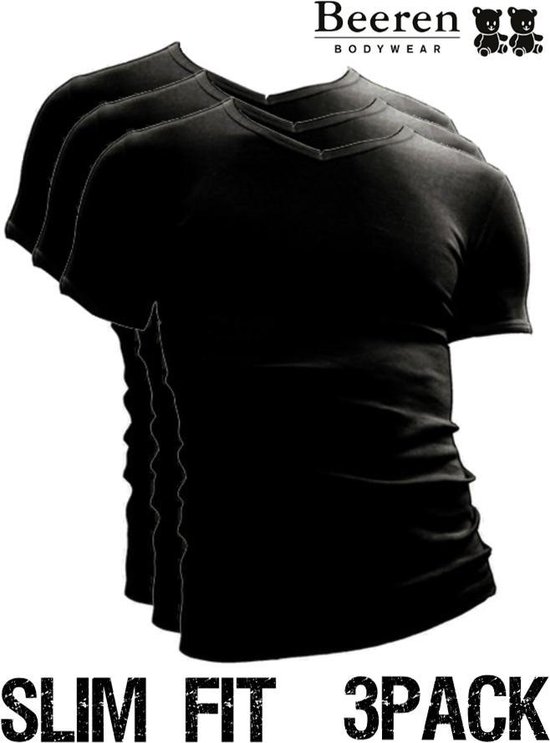 Beeren | T-Shirt | V-Hals | MAAT XL | 3-Pack | Zwart | Slim Fit