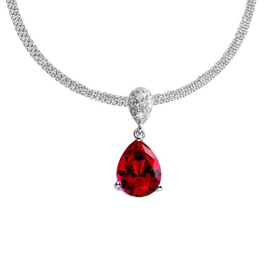 Diamonfire - Zilveren collier met hanger 45 cm - Druppelvormige rode steen  - Pave | bol.com