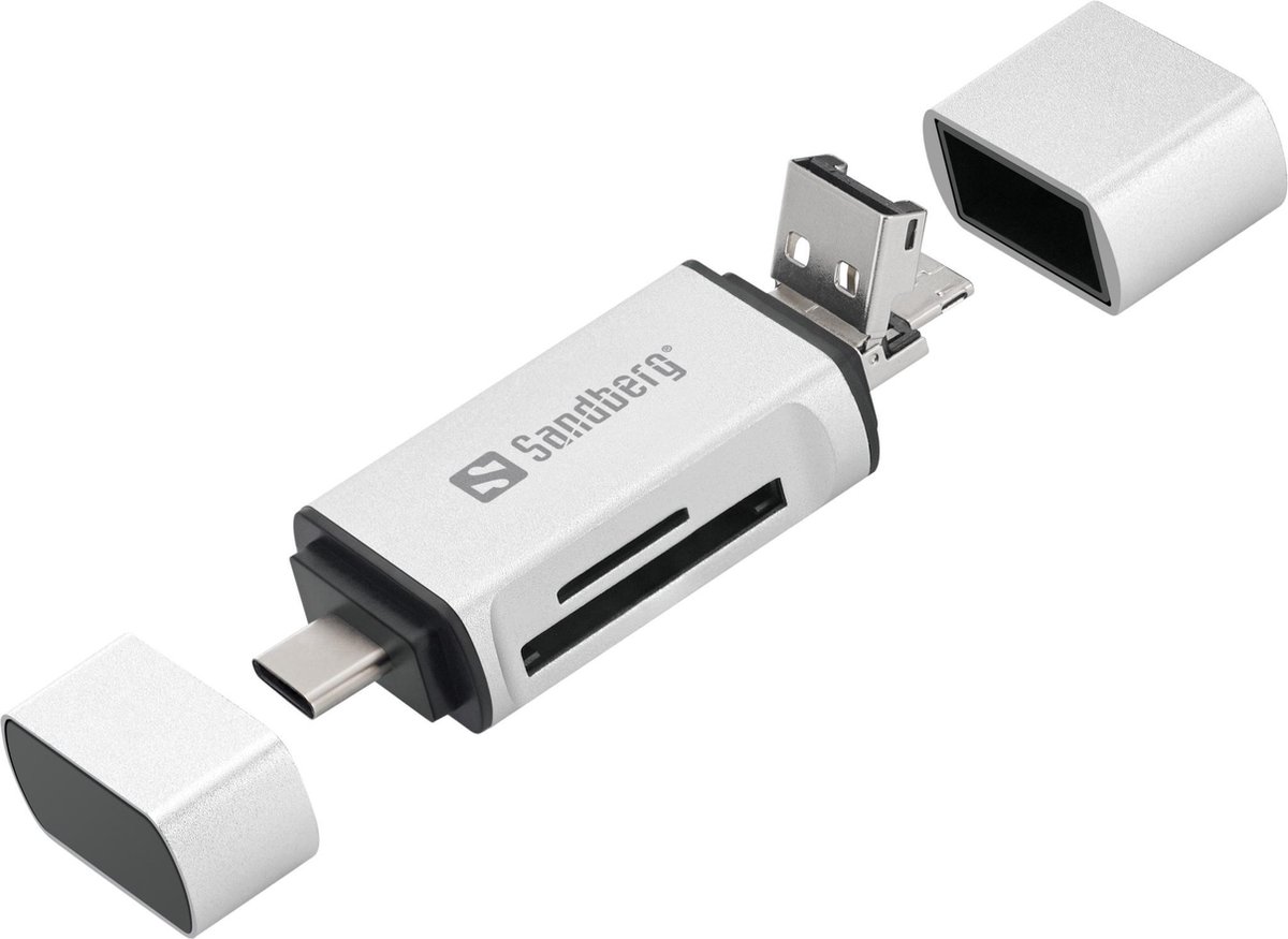 Sandberg Card Reader USB-C+USB+MicroUSB geheugenkaartlezer Zilver