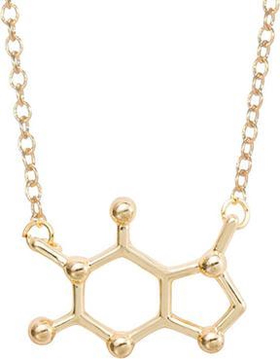 24/7 Jewelry Collection Cafeïne Molecule Ketting - Koffie - Goudkleurig
