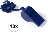 10 morceaux de sifflets de sport bleus sur un cordon