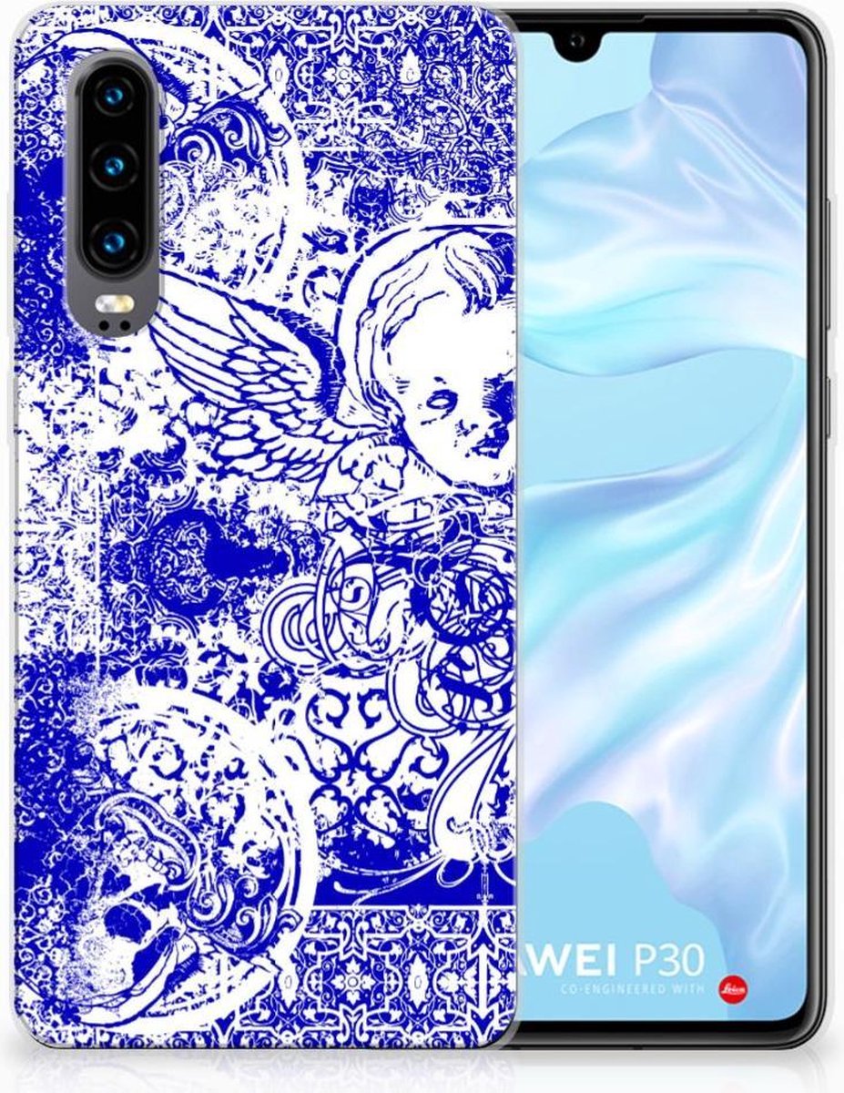 Silicone Back Case Huawei P30 Angel Skull Blauw
