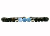 IbizaMen - heren armband - finse houten kralen 6mm - blauw agaat stenen - 21cm