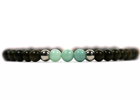 IbizaMen - bracelet pour homme - perles en bois finlandais 6 mm - pierres amazonite - 21 cm