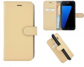 Pearlycase® Echt Leer Wallet Bookcase Geschikt voor Samsung Galaxy S7 Edge - Ivoorkleur