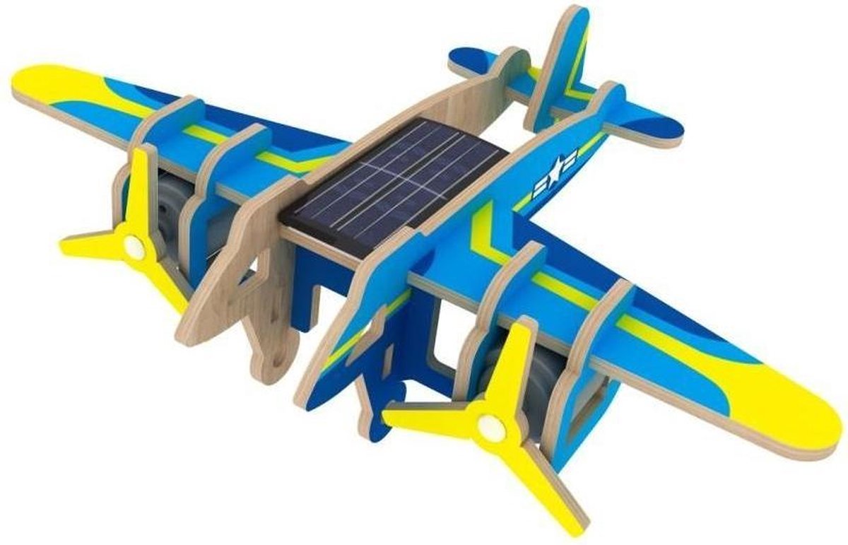 Robotime Bomber Vliegtuig P330S met zonnecel - Houten Modelbouw - Papiercoating