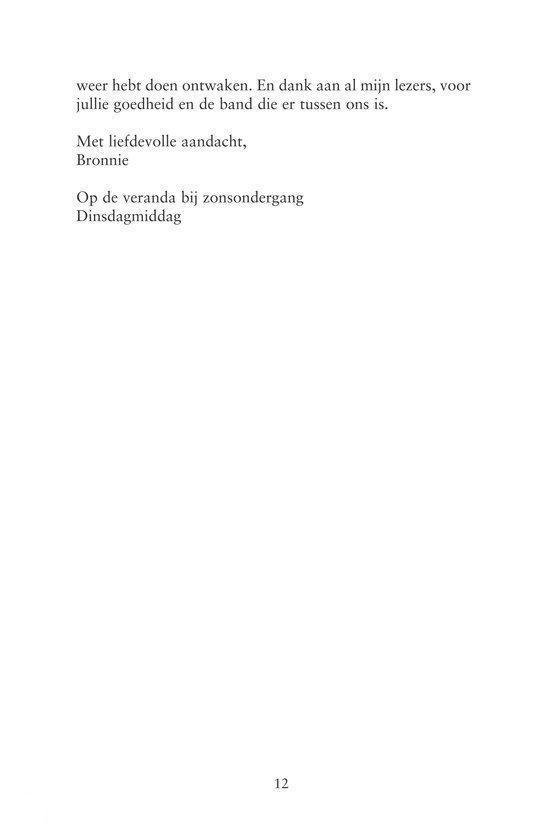 Pagina met dankbetuigingen aan lezers en afsluiting 'Op de veranda bij zonsondergang'.