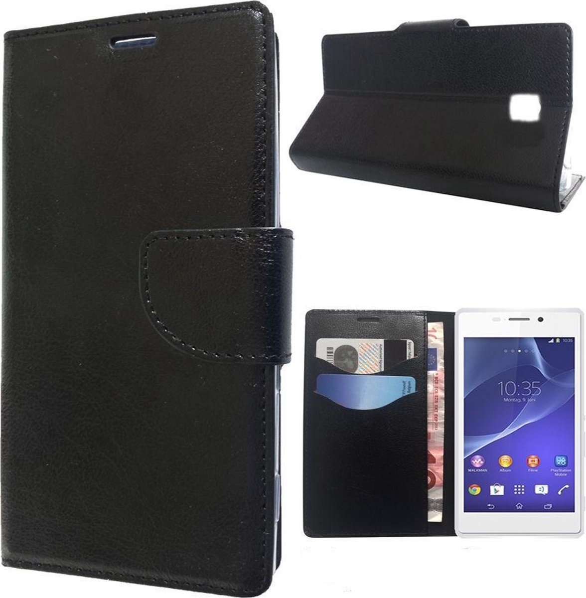 HTC One M9 Wallet Boek Case Cover Hoesje Zwart
