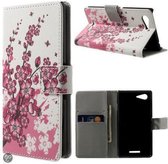 Sony Xperia E3 wallet agenda case hoesje roze bloem