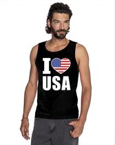 Zwart I love USA/ Amerika supporter singlet shirt/ tanktop heren - Amerikaans shirt heren XL