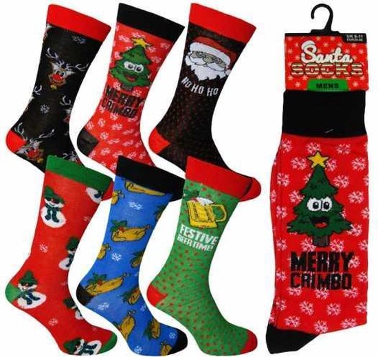 6 paar heren kerst sokken - set leuke kerstsokken - maat 39-46 | bol.com