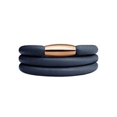 Quiges Blauw Leren Armband zonder Aanschuif Charm Bedels met Magneetsluiting - Dames - RVS Roségoudkleurig - 60cm