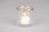 Rasteli Waxinelichthouder Verzilverde Rand Glas D 7 cm H 7.5 cm Voordeelaanbod per 2 stuks