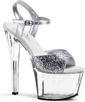 Pleaser Sandaal met enkelband, Paaldans schoenen -40 Shoes- SKY-310 Paaldans schoenen Zilverkleurig/Transparant