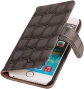 Mobieletelefoonhoesje.nl - iPhone 6 / 6s Hoesje Glans Krokodil Bookstyle Grijs