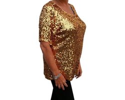 programma Doorbraak een vergoeding Grote maten gouden glitter pailletten disco shirt dames XL (44-48) - Gouden  glitter... | bol.com