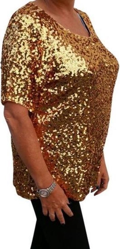 Grote glitter pailletten disco shirt dames XL - Gouden glitter... | bol.com