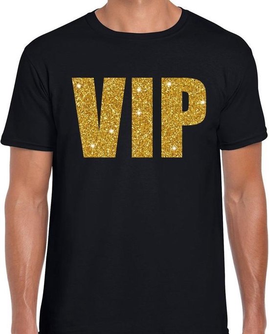 galerij bijtend Disciplinair VIP tekst t-shirt met gouden glitter letters voor heren - Zwart M | bol.com