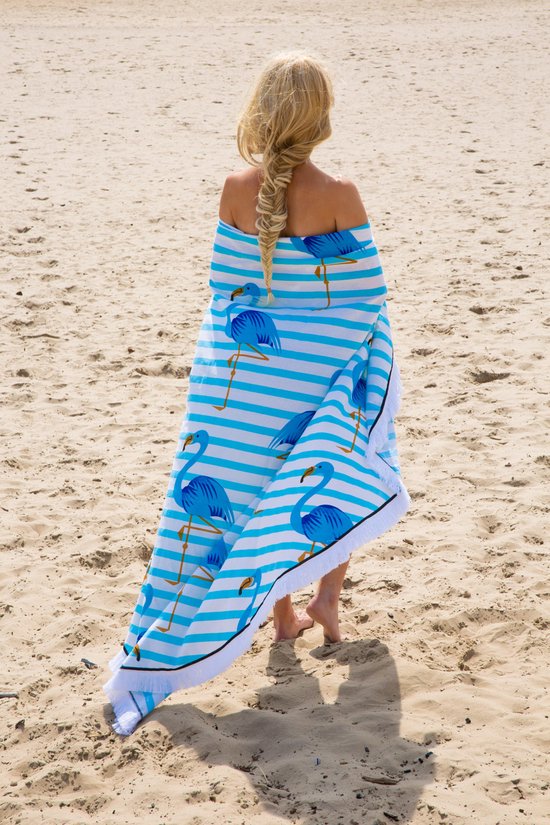 Serviette de plage ronde - Roundie XL Ø 175cm - Appelez-le Fouta! Gypsy  Flamingo Blue... | bol.com