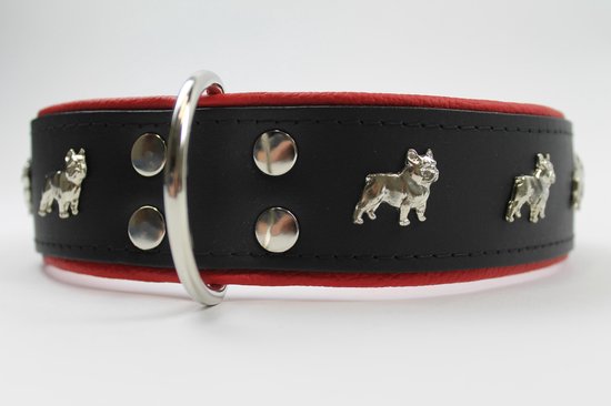 Collier en cuir Dog's Companion - Bouledogue Français - 40-47 cm x 50 mm - Noir / Rouge