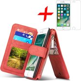 Apple iPhone 7 Plus / 8 Plus Hoesje Portemonnee Luxe Lederen Wallet Case met Afneembare Back Cover Rood + Screenprotector Gehard Glas van iCall