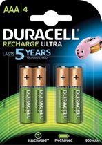 4x Duracell oplaadbare batterijen Recharge Ultra AAA, blister a 4 stuks