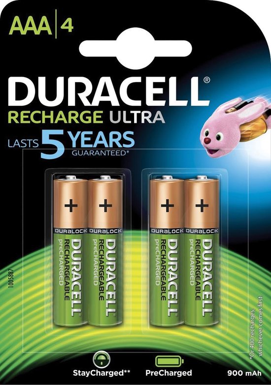 4x piles rechargeables Duracell Recharge Ultra AAA, blister de 4 pièces