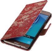 Mobieletelefoonhoesje.nl - Bloem Bookstyle Cover voor Samsung Galaxy J7 (2016) Rood
