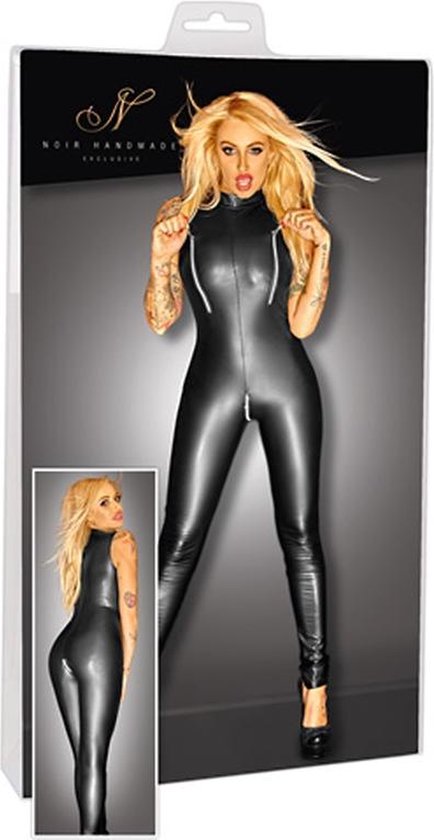 Wetlook Catsuit Met Ritsen Zwart 1526