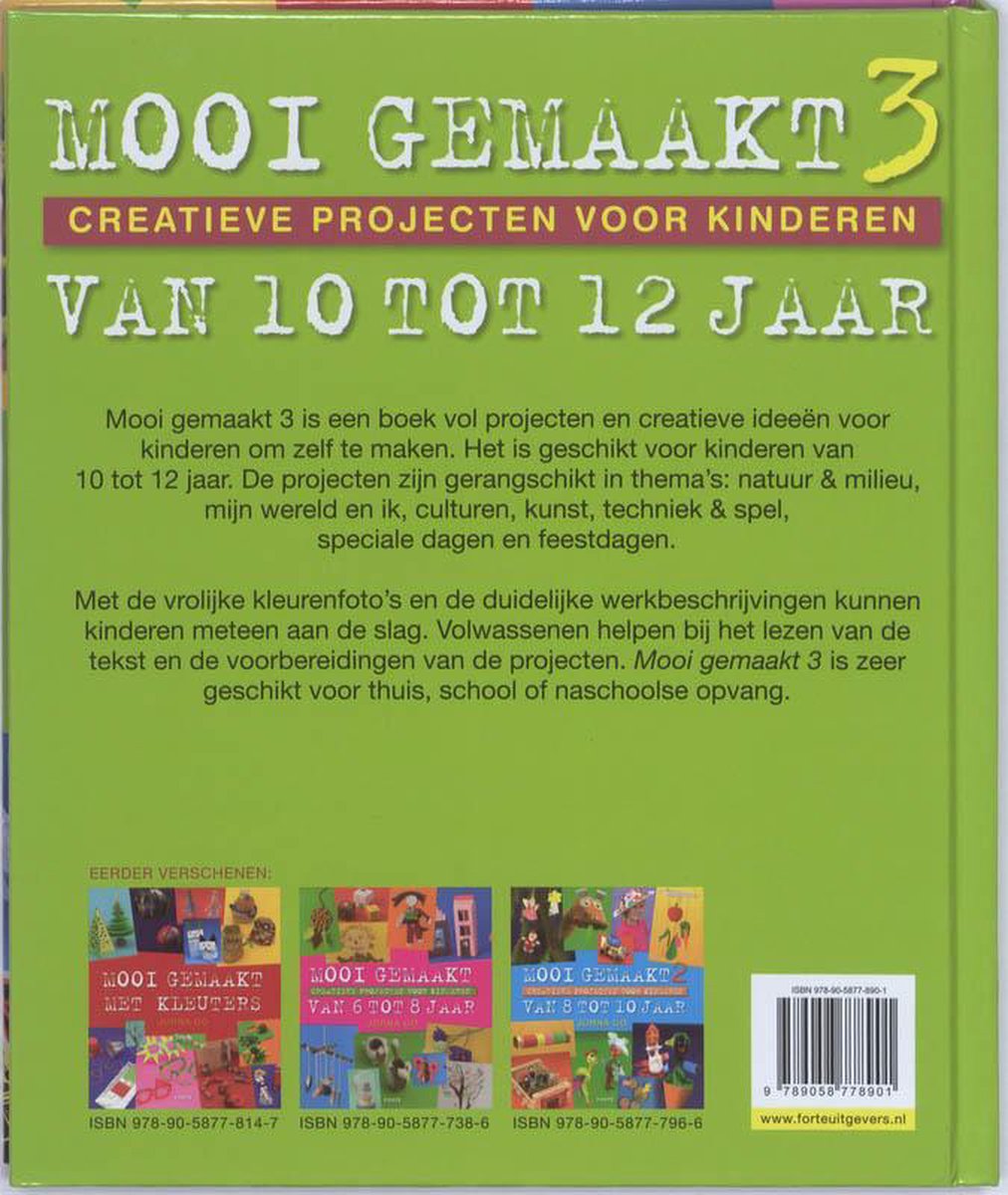 Boekomslag: Mooi Gemaakt 3, creatieve projecten voor kinderen van 10 tot 12 jaar. Toont eerdere edities.