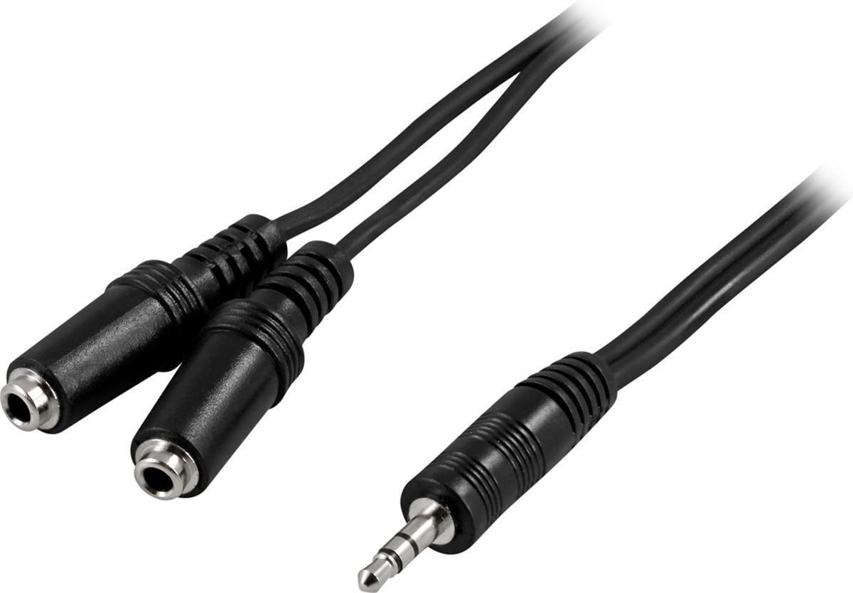 DELTACO MM-11 AUX male naar 2x AUX female kabel - 2 meter - AUX Splitter - zwart