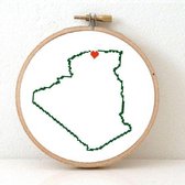 Algerije borduurpakket - Kaart Algeria borduren met een hart voor Algiers - Kado voor algerijnse bruiloft maken - Geprint telpatroon