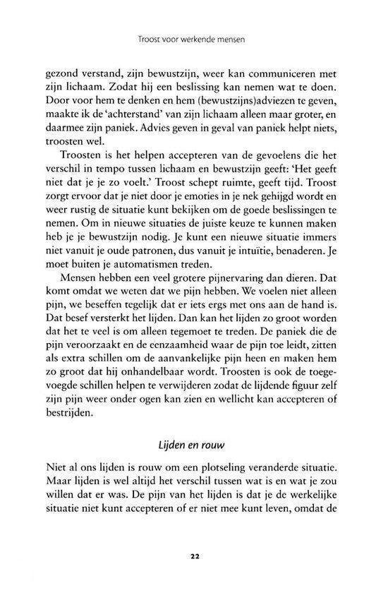 Tekstpagina met de kopjes 'Troost voor werkende mensen' en 'Lijden en rouw'.